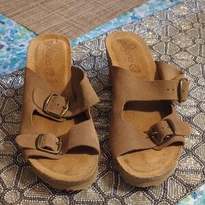 Yokono Brown Leather Wedge Sandals